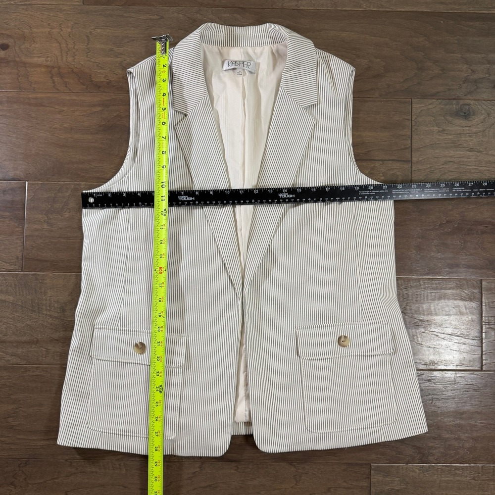 Kasper Womens Pinstripe Sleeveless Blazer Vest Cream Black‎ Size 16 - Picture 4 of 5